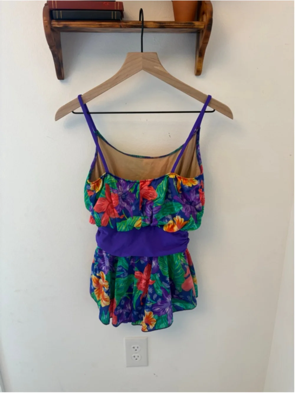 Vintage Sun Streak Tropical Swimsuit Size 8 Floral One Piece Skirted